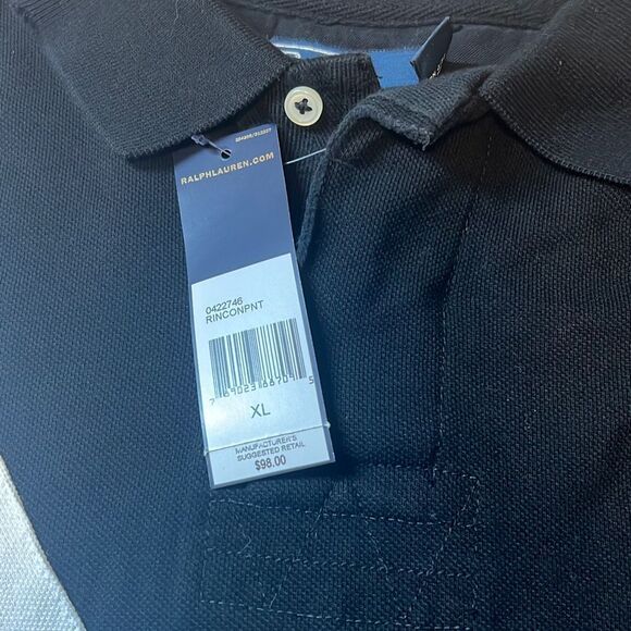 Polo‎ Ralph Lauren Polo Shirt XL Black Lifeguard Stripe RARE Vintage 90 NWT - Picture 4 of 6